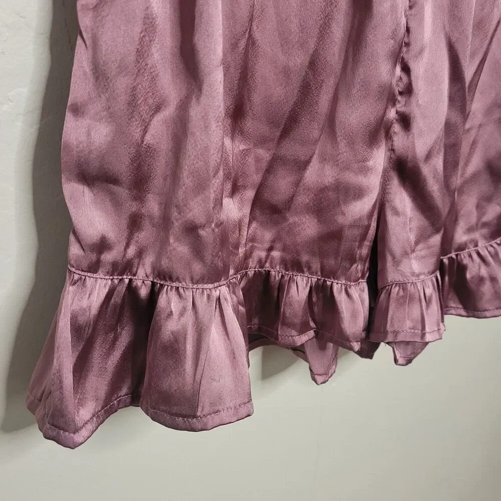 Nasty Gal Pajama Bottoms Satin Ruffle Mauve‎ Small 6